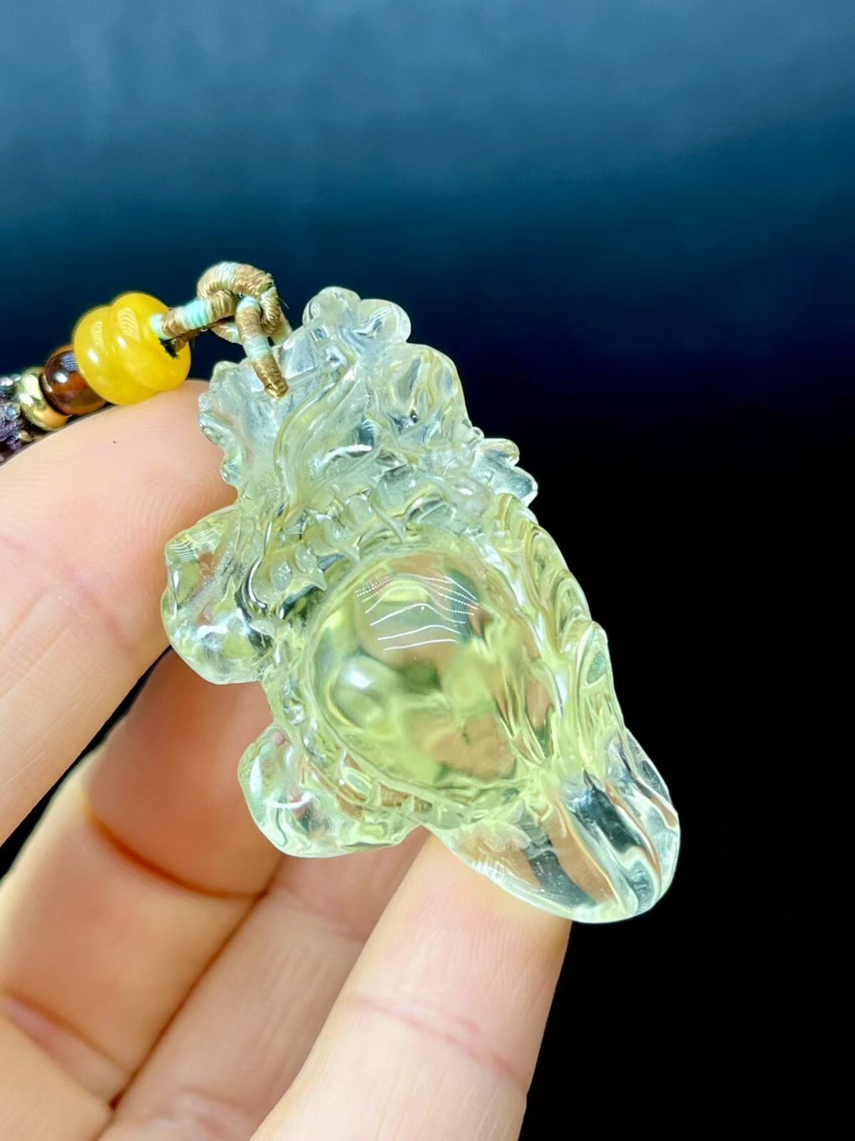 Natural citrine quartz hand carved dragon turtle pendant