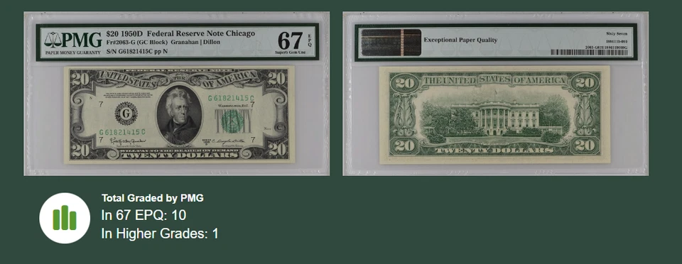 USA, 1950, Federal Reserve Note Chicago, $20, PMG 67 EPQ, Superb Gem unc - Image 4 of 4