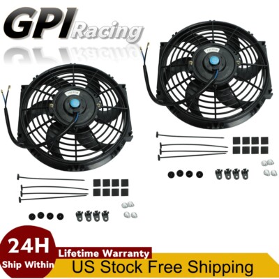 2PCS Universal 9'' inch Slim Fan Push Pull Electric Radiator Cooling 12V Mount