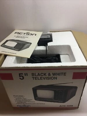 Vintage Portable 5 inch Black and White Television by Action ACN 3509 New In Box - Image 1 of 4
