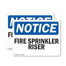  2 Pack Fire Sprinkler Riser OSHA Notice Sign Decal Metal Plastic