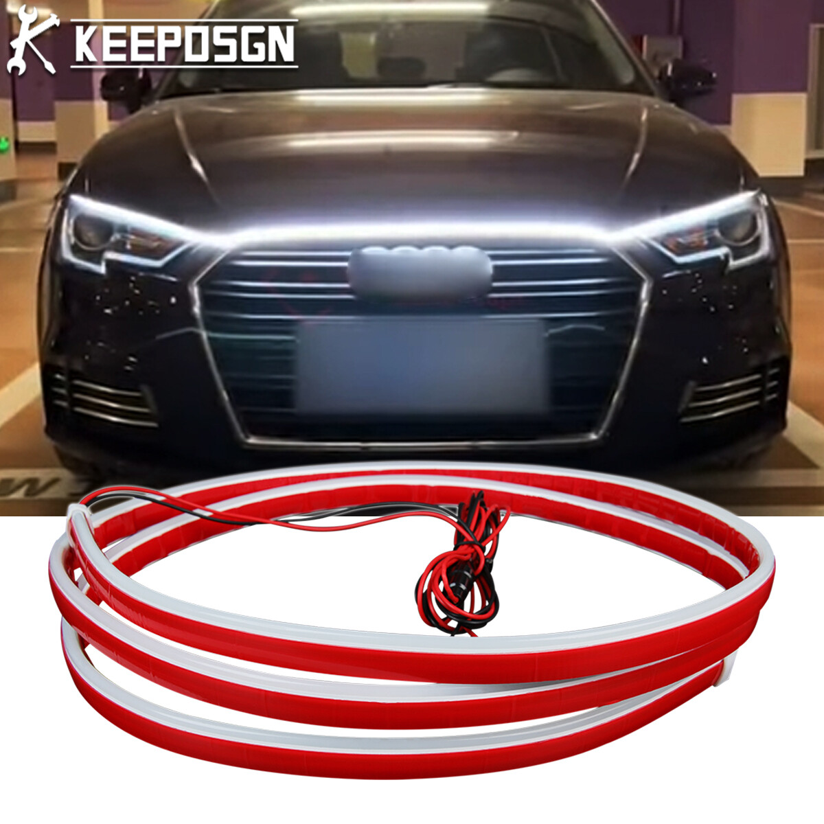LED Hood Light Strip Scan Start Up Dynamic DRL White For Audi A3