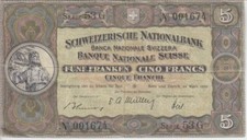 Switzerland Banknote P11p-1674 5 Francs 28.3.1952, F-VF