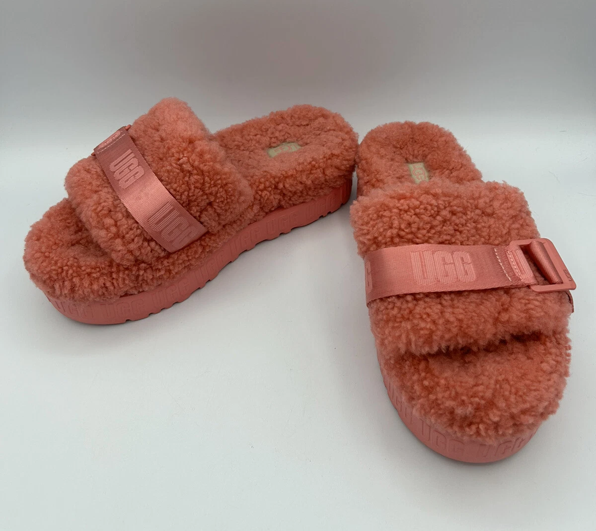 Sandali ciabatte donna marca UGG rosa fiori fluffita plateau misura 7