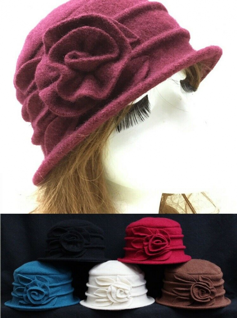 Y.A.R.N　バケットハット Women 1920s Look Wool Knit Beanie Bonnet Beret Warm Floral Cap