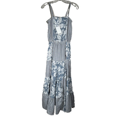 Splendid Collection Misty Patchwork Midi Dress Size Small Blue White New Boho