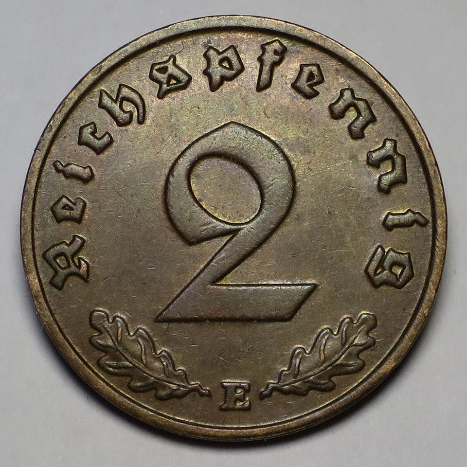 Germany 1937 E 2 Reichspfennig, KM#90, AU Semi Key-Date | eBay