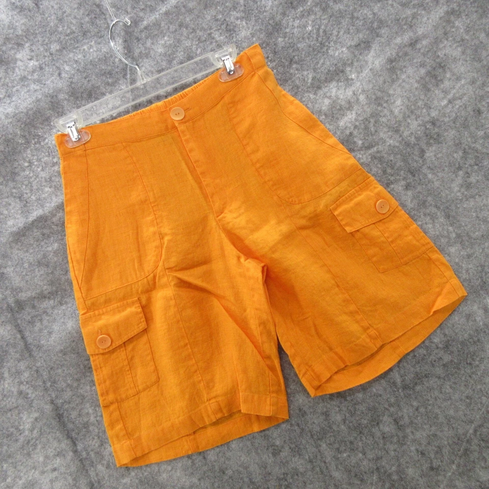 Pantalones Cortos de Lino FLAX Designs P Carga Naranja Cierre de Cremallera Cintura Elástica Nuevos Foto 4 de 4