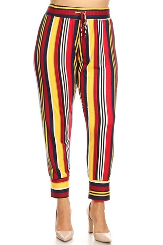 MOA Collection Multi-colored Stripe Soft Jogger Dressy Full Length Pants Plus - Picture 2 of 9