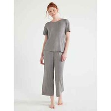 2 PCS GRAY TOP  GRAY RIB CROP PANTS JOYSPUN LOUNGE PAJAMA SET POCKETS SET 3X
