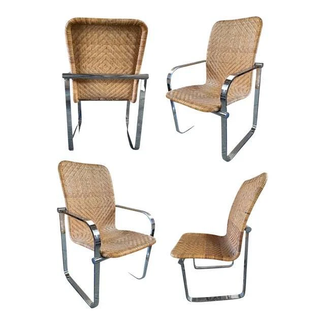 Vintage Rattan and Chrome Dining Chairs by Milo Boughman for