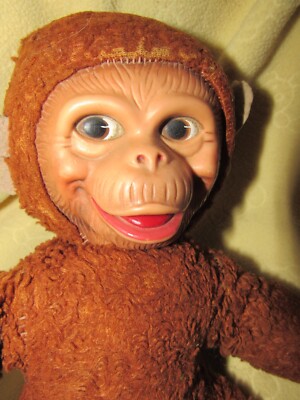 VINTAGE RUBBER FACE PLUSH MONKEY RARE DINGLE DANGLE BEAR TAG TOY GUND RUSHTON 14