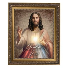 Divine Mercy Framed Print Under Glass With Gold Finish Frame, 12.5" High
