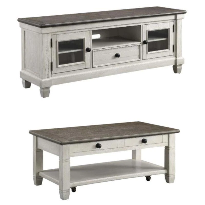 Home Square 2 Piece Set with Coffee Table and TV Stand in Antique