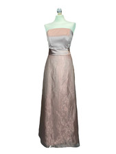 Dessy Toffee Satin ALine Bridesmaid Evening Dress Strapless, Layered Belted UK12