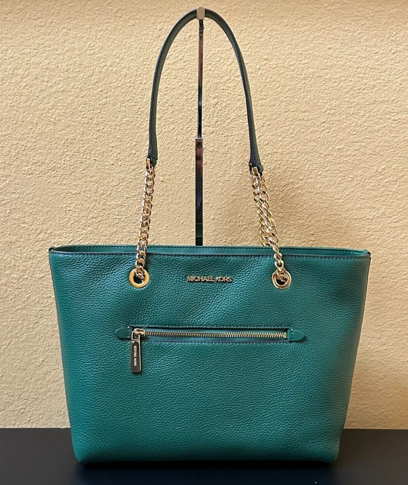 MICHAEL KORS JET SET ARTÍCULO MEDIANO BOLSILLO FRONTAL CADENA BOLSO MONEDERO JOYA VERDE