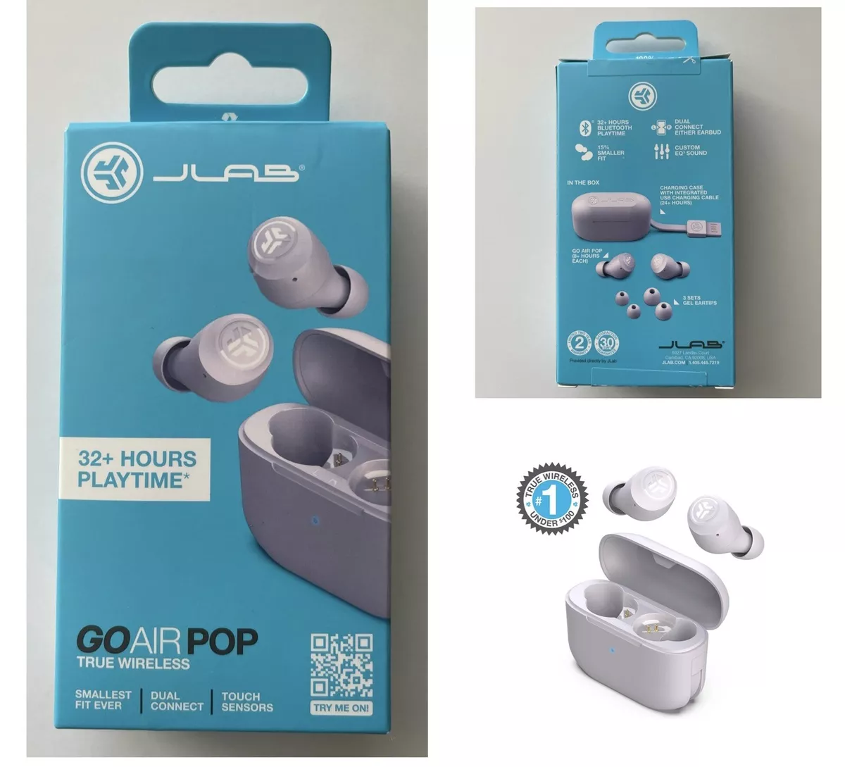 JLab Go Air Pop True Wireless Bluetooth Earbuds + Charging Case, Lilac