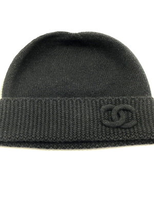 Authentic Chanel Black Beanie Hat CC logo Brand New | eBay