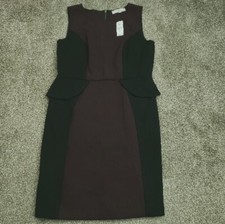 Ann Taylor LOFT Dress Women Sz 8 Burgundy Black Sleeveless Ponte Knit Peplum EUC