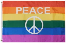 Rainbow "PEACE" Sign Pride 100D Woven Poly Nylon Flag 2x3 2'x3' Banner