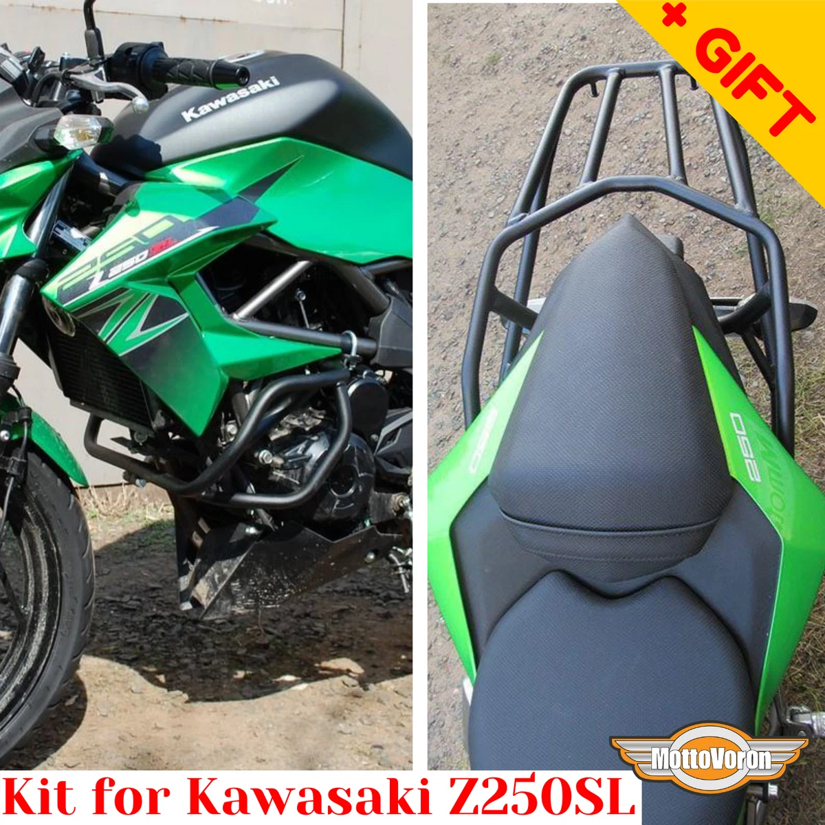 For Kawasaki Z250SL Crash bars Rear rack luggage Z 250 SL Engine guard Kit,Bonus