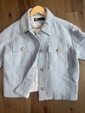 New Zara Blazer Womens L Sky Blue Jacket Lined Gold Buttons Pockets  Lx