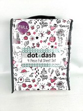 Dot  Dash 4 Piece Full Sheet Set White Pink Little Princess Hearts Unicorns