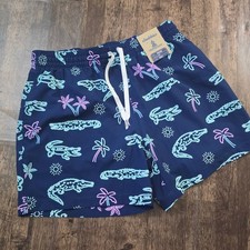 CHUBBIES Swim Trunks Mens Medium Navy Neon Alligator Palm Tree 5.5" Inseam NWT
