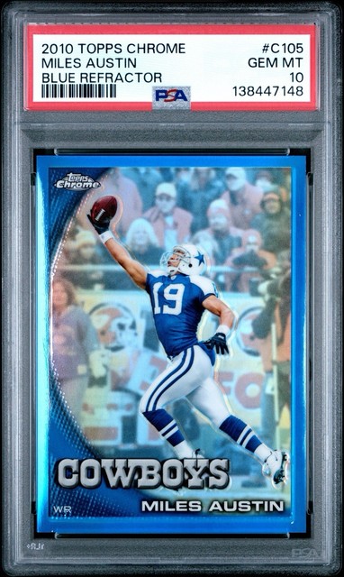 2010 Topps Chrome Blue Refractor /199 Miles Austin PSA 10 POP 1 COLOR MATCH