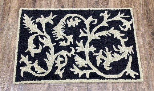 Safavieh Chelsea .5” WOOL PILE Black➕Pale Green ORIENTAL ACCENT RUG 1’8” x 2’6”
