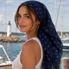 Nautical All Over Anchor Print Sheer Scarf 36x72" Coastal Head Neck Wrap