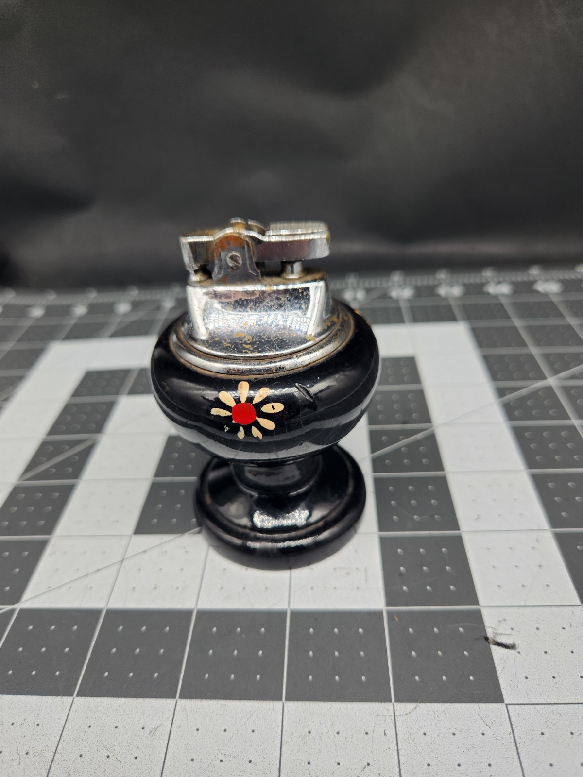 Black And Red Flowered Table Lighter- Made In Japan