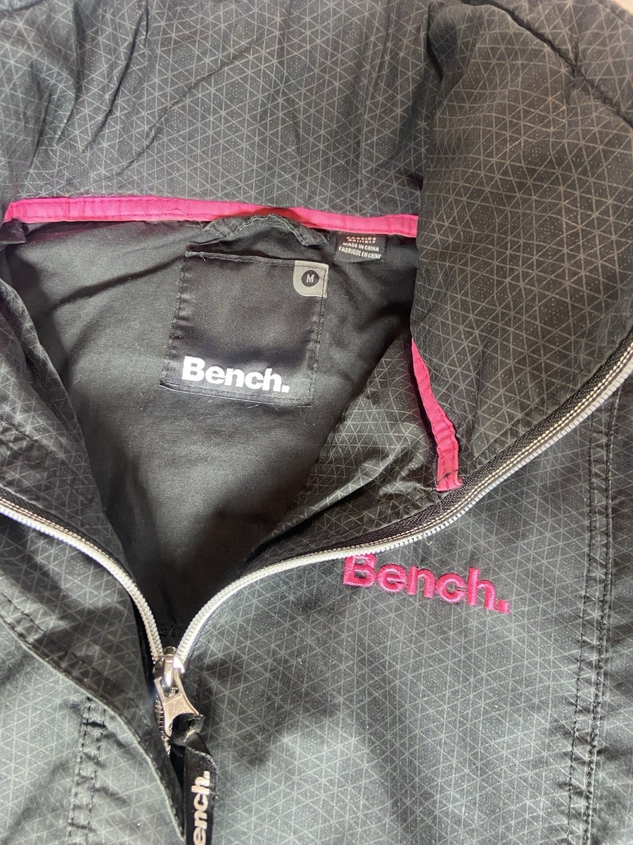 Bench Jacket Womens M Black Pink Logo Full Zip Hidden Hood. Y2K