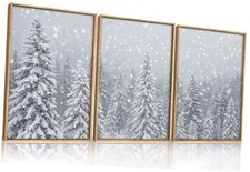 Winter Snow Covered Forest Framed Canvas 16"L x 24"W Snowy Woodland Wall Decor