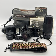 Canon A-1 35mm SLR Film Camera W/ 2 Lenses, Flash, 2x TC, Vtg Tamrac Bag- Tested