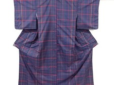 7393254: JAPANESE KIMONO / UNUSED OSHIMA TSUMUGI / SILK / WOVEN GRID