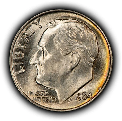 1964 10c Roosevelt Silver Dime - Rainbow Rim Toning - BU - SKU-Z6174