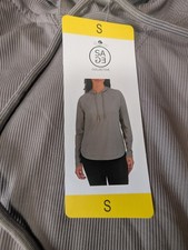 Sage Collective Women Lightweight Ribbed Long Sleeve Hoodie Gray New Small