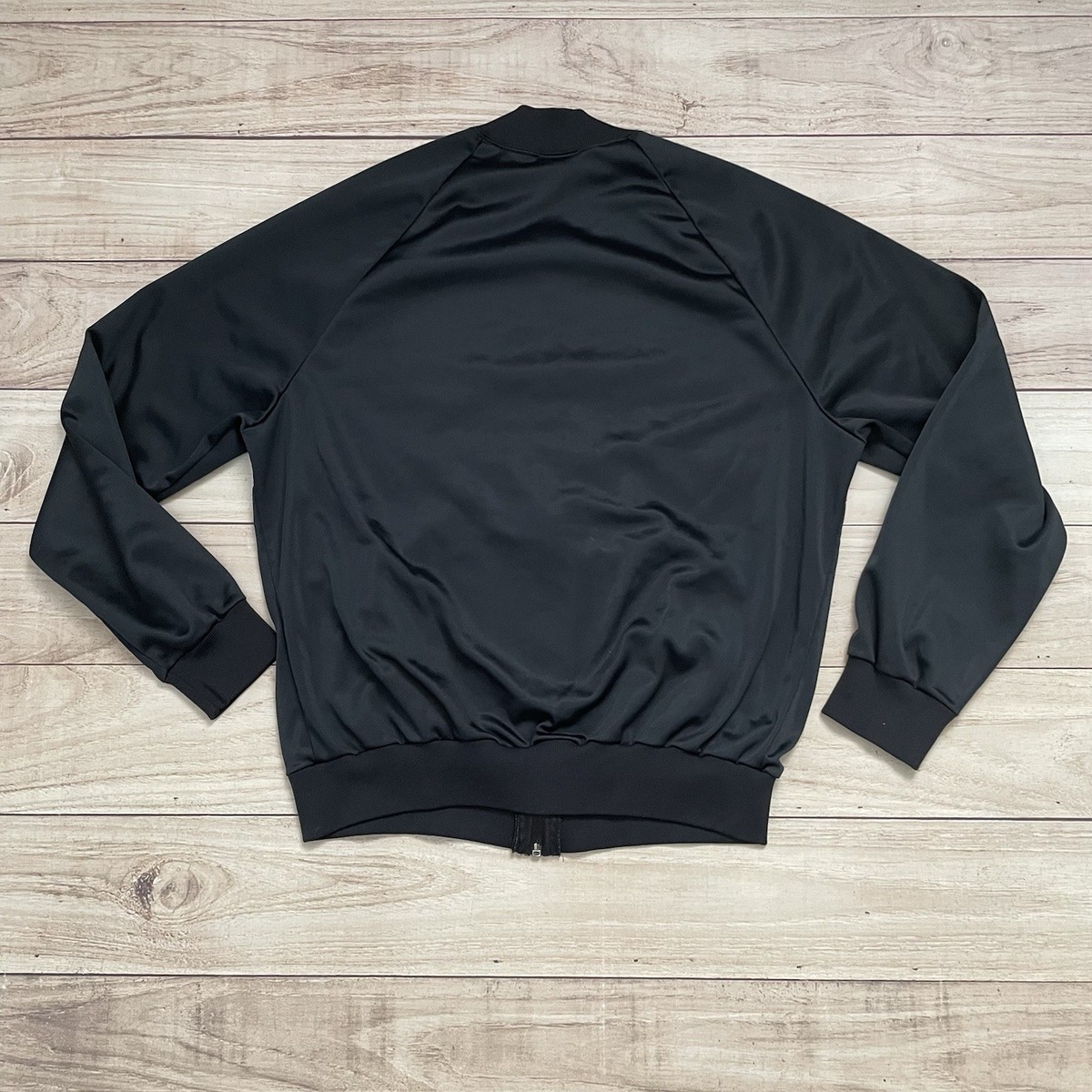 Vintage 1980s Adidas Black Track Jacket Size Large Trefoil Blue