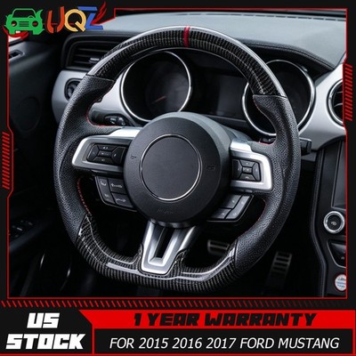 Fit For 2015-2017 Ford Mustang GT HYDRO DIP Carbon Fiber Steering Wheel Red Line