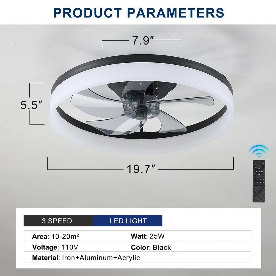 20" Modern Fan Lights Flush Mount LED Ceiling Light kit With APP Remote Control - Image 2 of 4