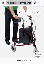 Drive DeVilbiss 3 Wheel Tri Walker Rollator Handbrakes Basket Red