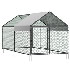 Metal Chicken Coop 6.6ft Waterproof Cover Double Door Poultry Run 4-6 Hens