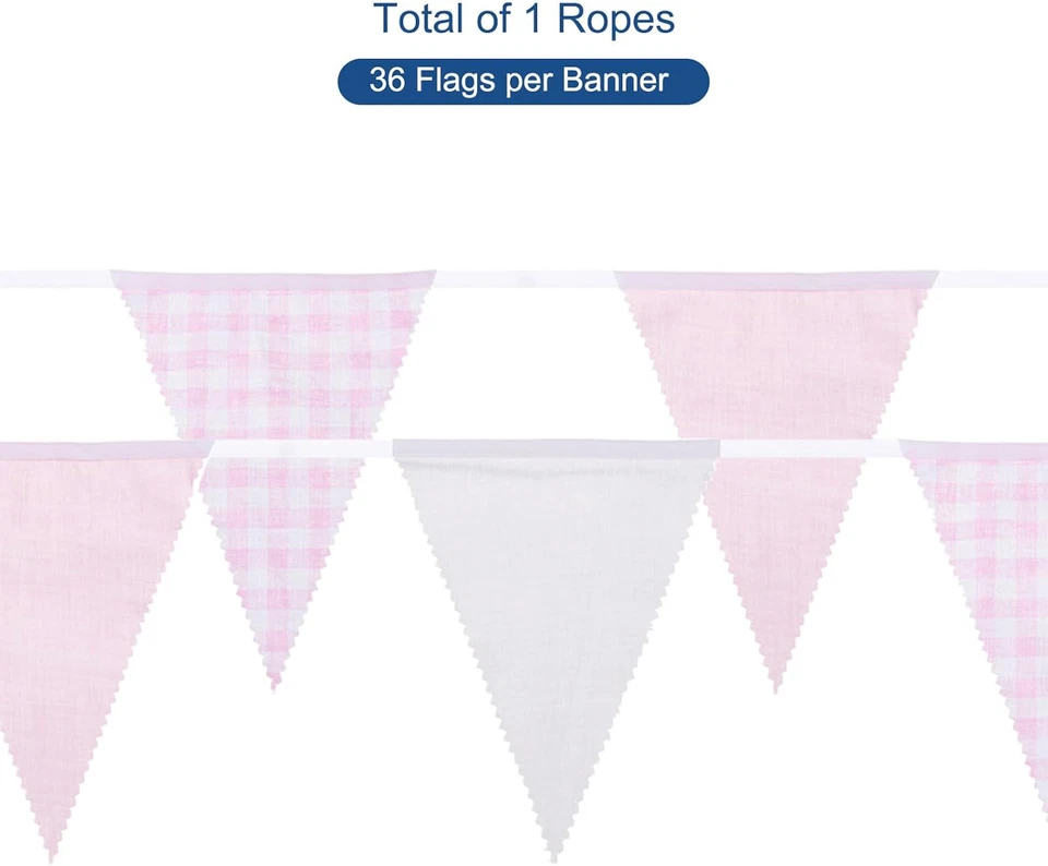 Banderín a Cuadros Rosa Blanco 33 Pies, 36 Piezas Banderas Triangulares Tela Bollo Foto 4 de 4