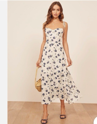 Reformation Emmie Tie Strap Midi Georgette Dress 6 New Boho Cocktail