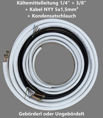 Kältemittelleitung Set 1/4''+ 3/8'' 1-50m isoliertes Kupferrohr + Kabel + Schlauch