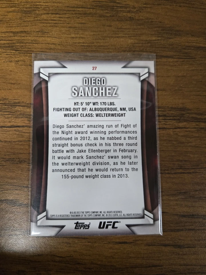 2013 Topps UFC Knockout - Diego Sanchez #27 Blue /88 - Image 2 of 2