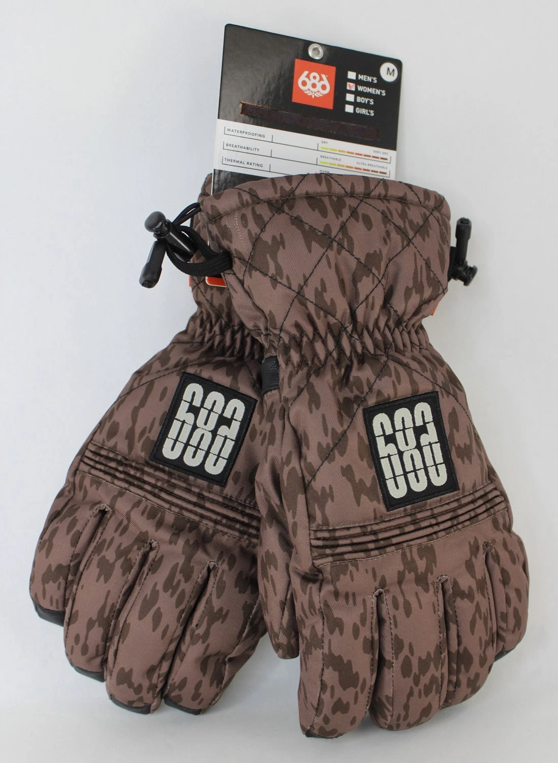 686 Women's Jubilee Winter Snow Gloves, Medium Peppercorn Brown Print New