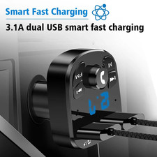 Bluetooth 5.0 FM Transmitter Wireless Car Kit MP3 Player Dual USB 3.1A Fast Char