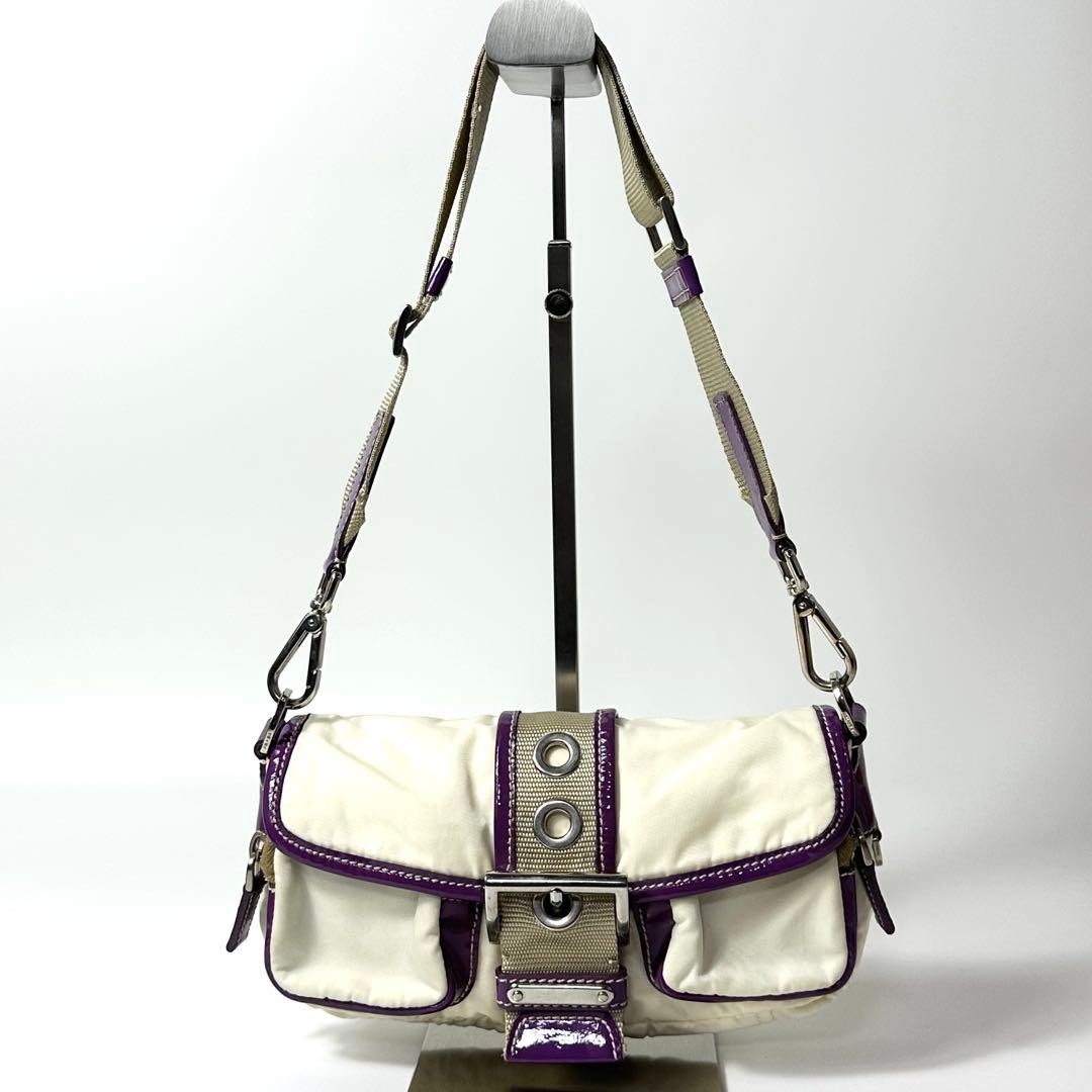 PRADA Mini One Shoulder Bag Nylon Patent White Purple y2k 00s
